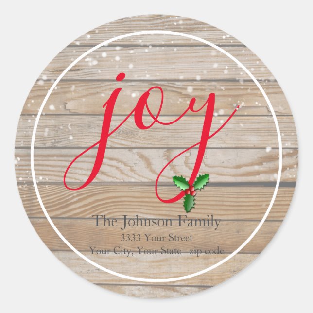 Rustic Wood Snowy Joy Return Address Envelope Seal (Front)