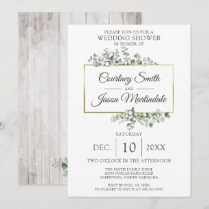 Rustic Wood Southern Cotton Boll Wedding Shower Invitation