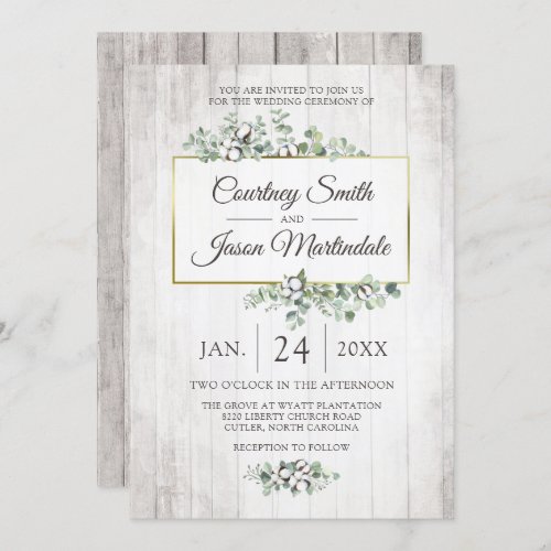 Rustic Wood Southern Cotton Botanical Wedding Invitation
