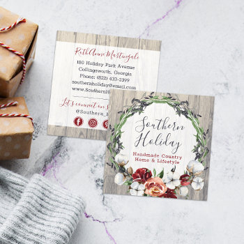 Rustic Wood & Southern Country Cotton Social Media Square Business Card by CyanSkyDesign at Zazzle