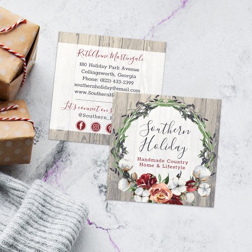 Rustic Wood  Southern Country Cotton Social Media Square Business Card