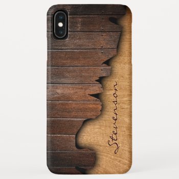 Rustic Wood Splintered Wood Look - Monogram Name Iphone Xs Max Case by CityHunter at Zazzle