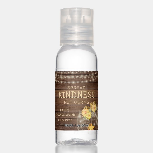 Rustic Wood SPREAD KINDNESS NOT GERMS Thanksgiving Hand Sanitizer (Front)