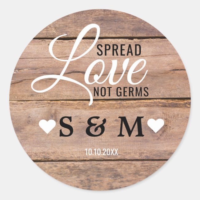 Rustic Wood Spread Love Wedding Monogram Classic Round Sticker