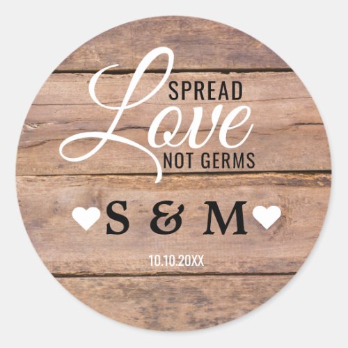 Rustic Wood Spread Love Wedding Monogram Classic Round Sticker