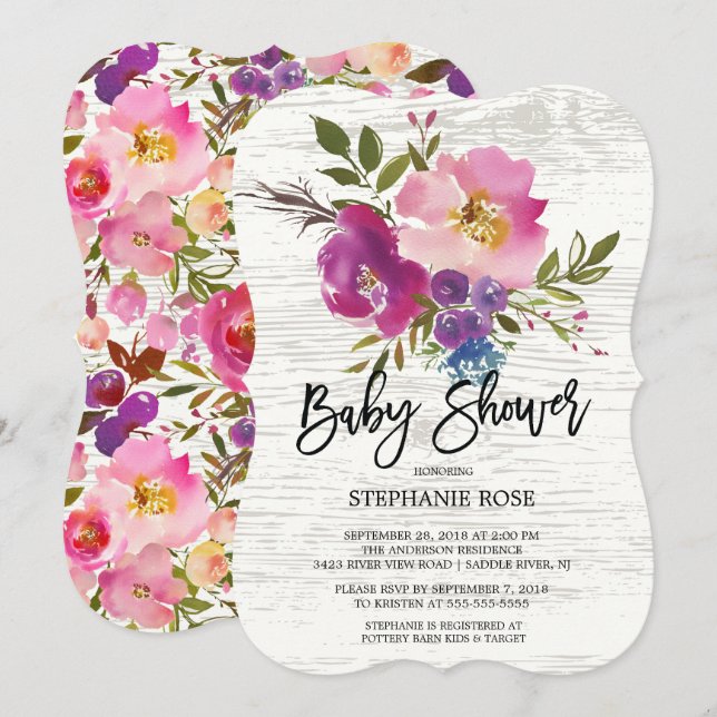 Rustic Wood Spring Bouquet Baby Shower Invitation (Front/Back)