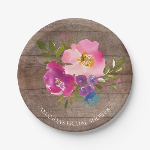 Rustic Wood Spring Flowers Shower 7 Plate