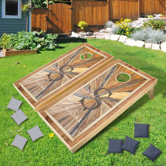 Rustic Wood Star Burst Design Cornhole Set (Creator Uploaded)