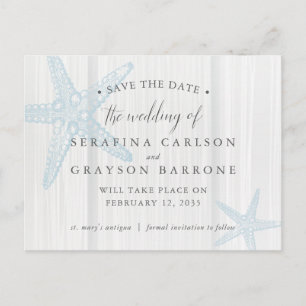 Rustic Wood Starfish Beach Wedding Save the Date Announcement Postcard