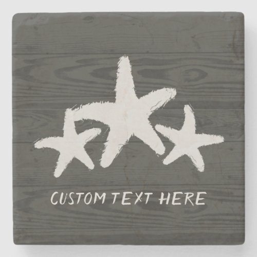 Rustic Wood Starfish Beluga Gray Stone Coaster