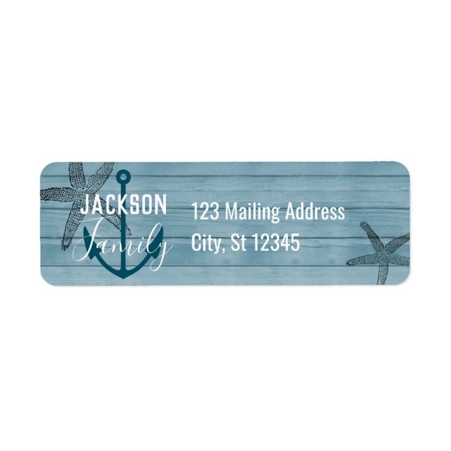 Rustic Wood Starfish Custom Family Beach House Label (Front)