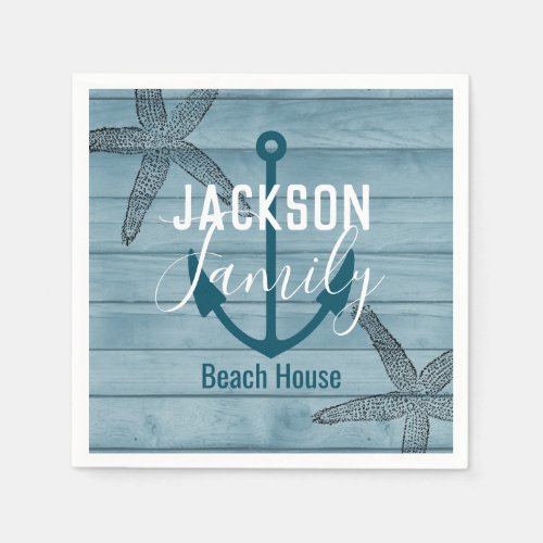 Rustic Wood Starfish Custom Family Beach House Napkins