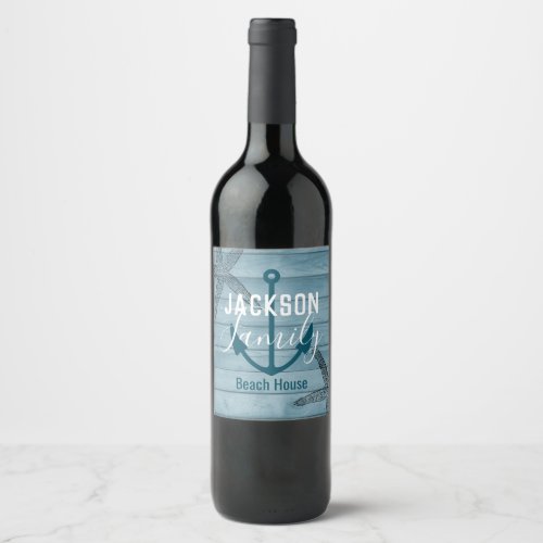 Rustic Wood Starfish Custom Family Beach House Wine Label