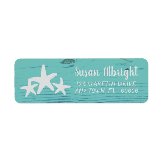Rustic Wood Starfish Limpet Shell Blue Label (Front)