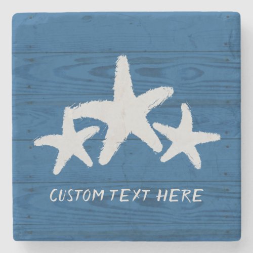 Rustic Wood Starfish Turkish Sea Blue Stone Coaster