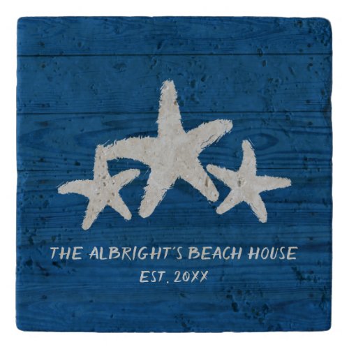 Rustic Wood Starfish Turkish Sea Blue Trivet