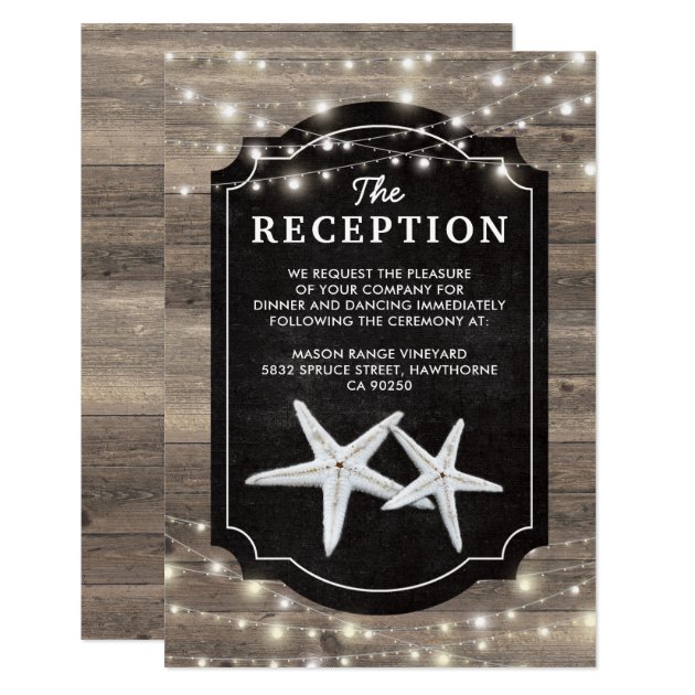 Rustic Wood Starfish Wedding Reception Card