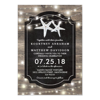 Rustic Wood Starfish Wedding | String of Lights Card