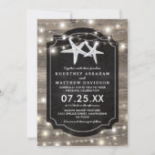Rustic Wood Starfish Wedding | String of Lights Invitation (Front)