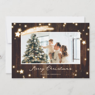 Rustic Wood Starry Photo Merry Christmas Cards
