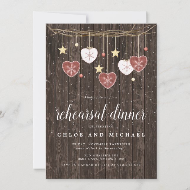Rustic Wood Stars and Hearts Rehearsal Dinner Invitation (Front)