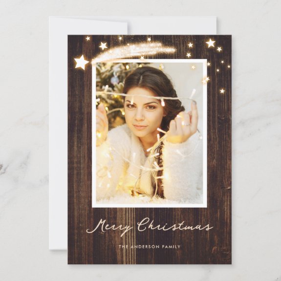 Rustic Wood Stars Photo Christmas Cards