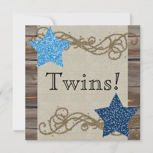 Rustic Wood Stars Twin Boy Baby Shower Invitation