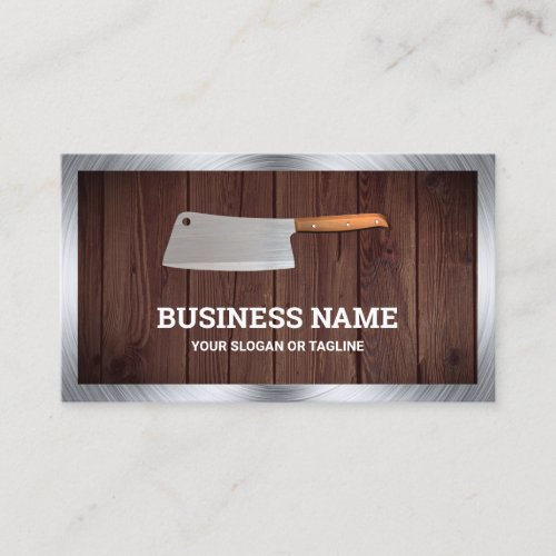 Rustic Wood Steel Butcher Knife Meat Shop Business Card