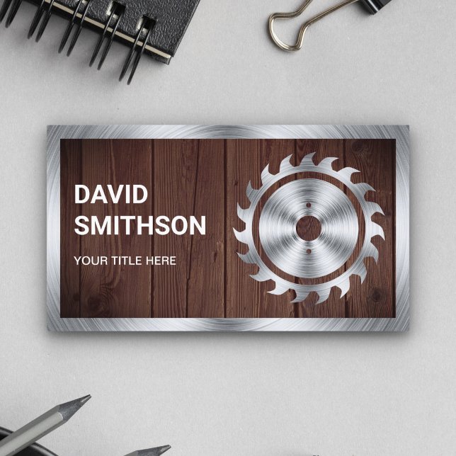 Rustic Wood Steel Circular Saw Handyman Carpenter Business Card (Creator Uploaded)