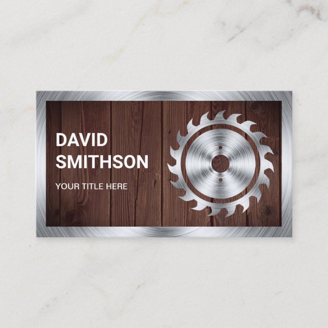 Rustic Wood Steel Circular Saw Handyman Carpenter Business Card (Front)