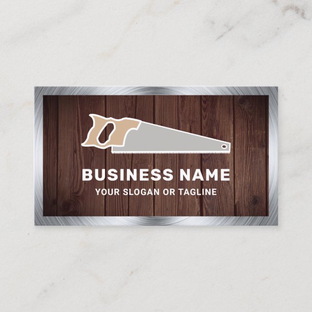 Rustic Wood Steel Hand Saw Handyman Carpenter Business Card (Front)