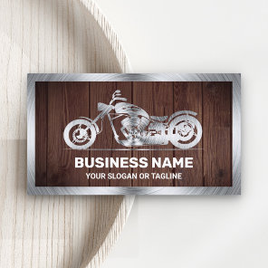 Rustic Wood Steel Motorbike Motorcycle Mechanic Business Card