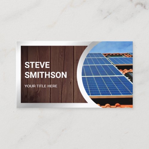 Rustic Wood Steel Rooftop Solar Panels Business Card