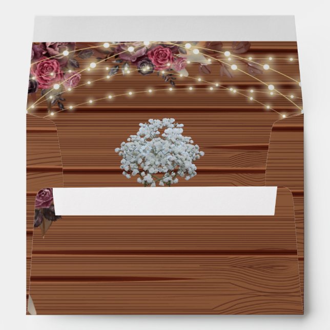 Rustic Wood String Light Baby's Breath Wedding Envelope (Back (Bottom))