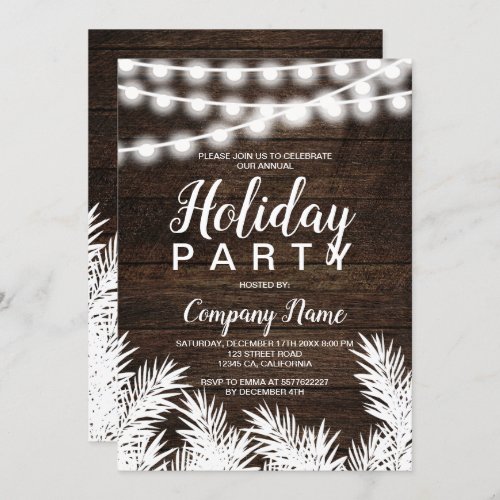 Rustic wood string light corporate Christmas Invitation