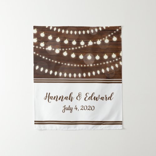 Rustic Wood String Light Custom Wedding Tapestry