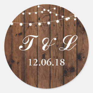 Rustic Wood String Light Flower Stickers Labels