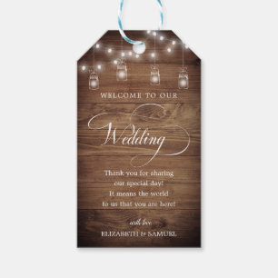 Rustic Wood String Light Mason Jar Script Wedding Gift Tags