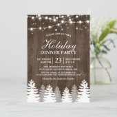Rustic Wood String Light Pines Tree Holiday Party Invitation (Standing Front)