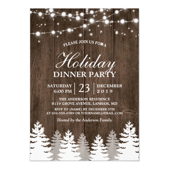 Rustic Wood String Light Pines Tree Holiday Party ...
