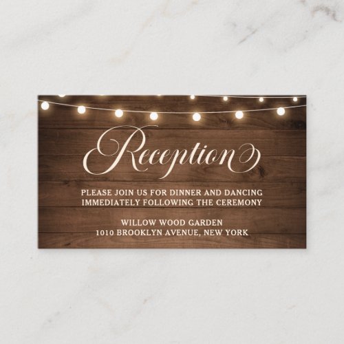 Rustic Wood String Light Wedding Reception Details