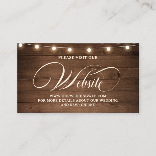 Rustic Wood String Light Wedding Web Site Details Enclosure Card