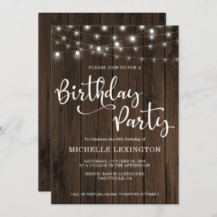 Rustic Wood String Lights 50th Birthday Party Invitation