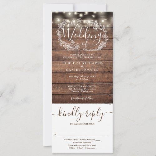 Rustic Wood String Lights All In One Wedding Invitation