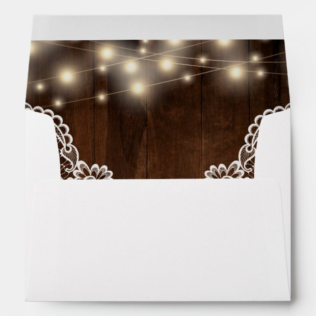 Rustic Wood String Lights and Lace | Envelope (Back (Bottom))