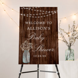 Rustic Wood String Lights Baby Shower Welcome Sign