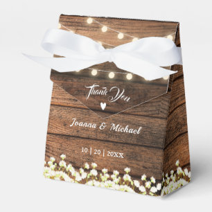 Rustic Wood String Lights Baby's Breath & Lace Favor Boxes