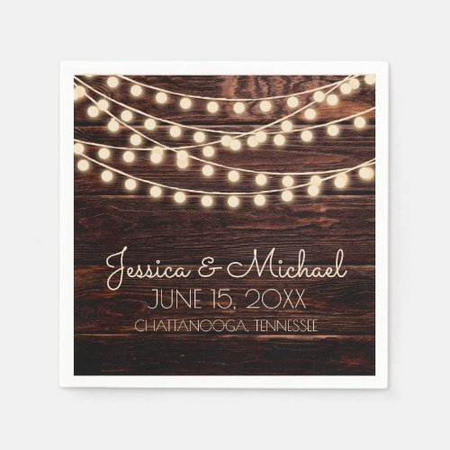 Rustic Wood String Lights Barn Wedding Napkins