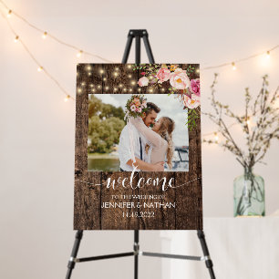 Rustic Wood String Lights Boho Photo Wedding Foam Board