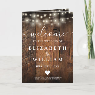Rustic Wood String Lights Boho Wedding Program
